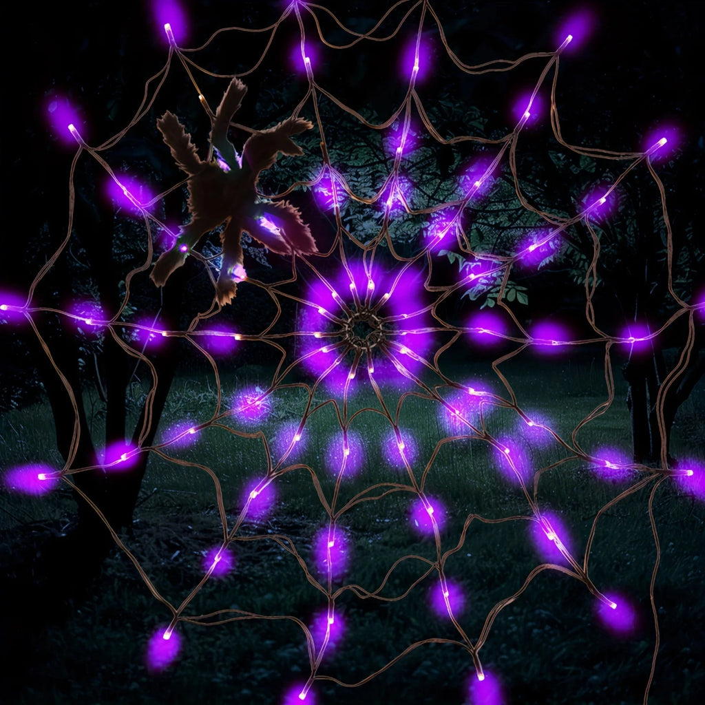 Halloween LED Spider Web Lights with Plush Spider