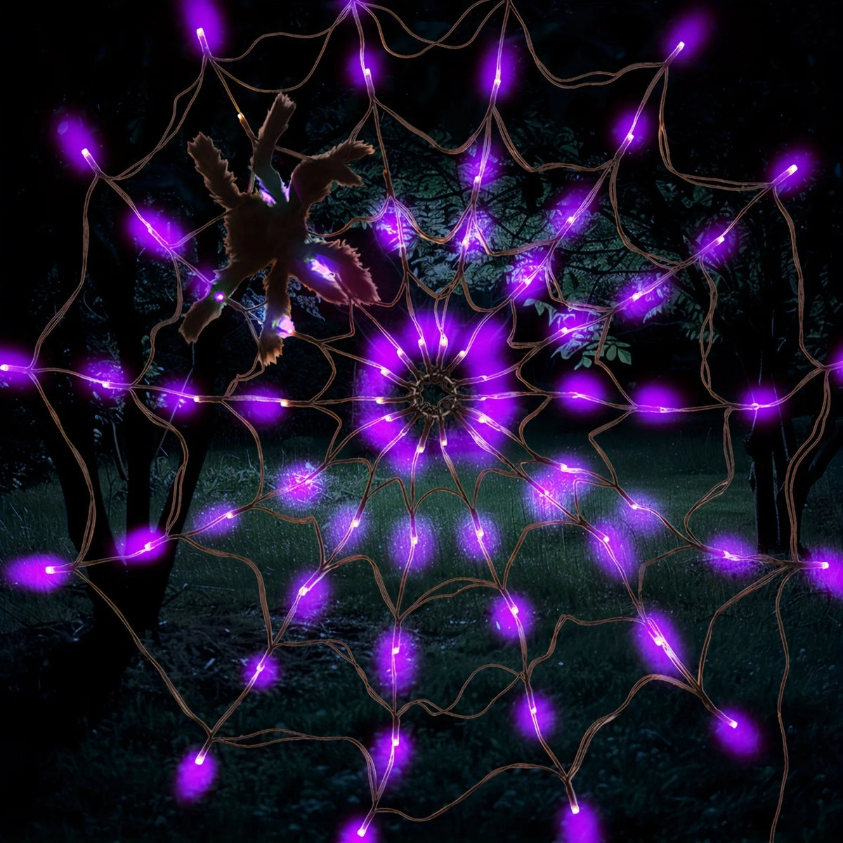 Halloween LED Spider Web Lights with Plush Spider
