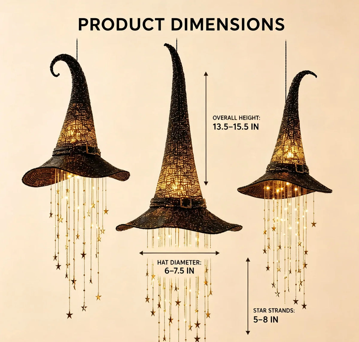 Halloween Light-Up Witch Hat Hanging Decoration with Stars