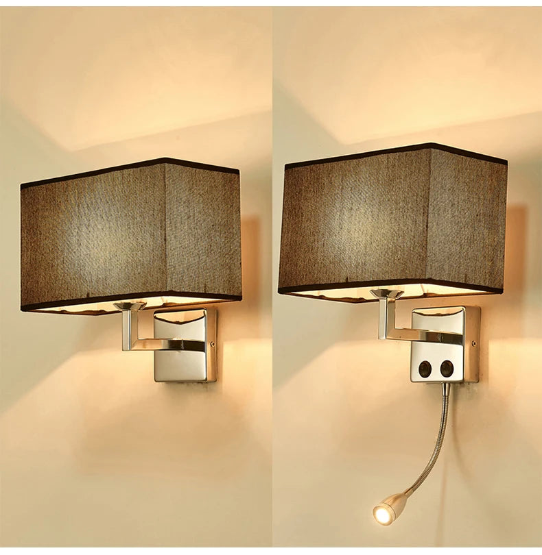 Nordic Fabric Wall Lamp – E27 LED Reading Light with Switch