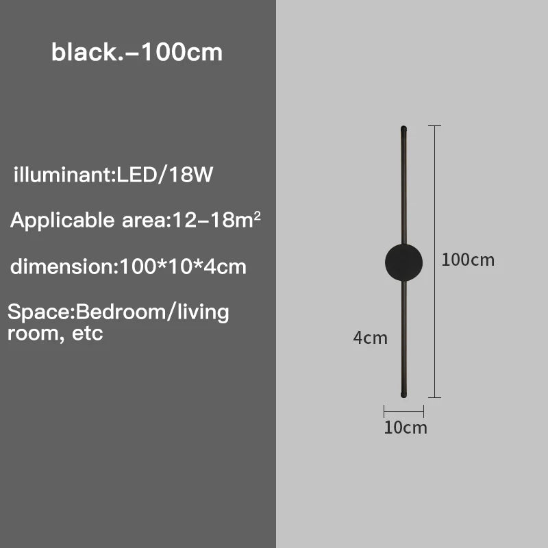 Modern Black LED Bar Wall Lamp – Dimmable, 60/80/100 cm
