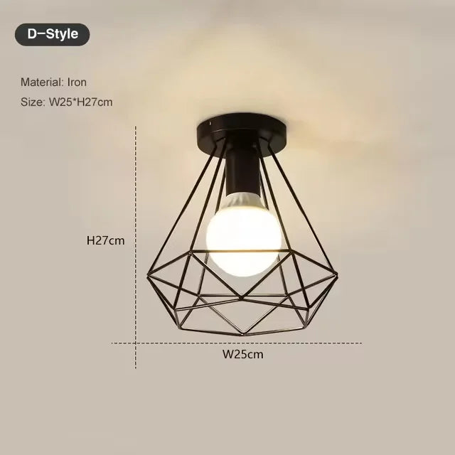 Vintage Industrial E27 Ceiling Lamp — Black Metal Cage | AlohaHome