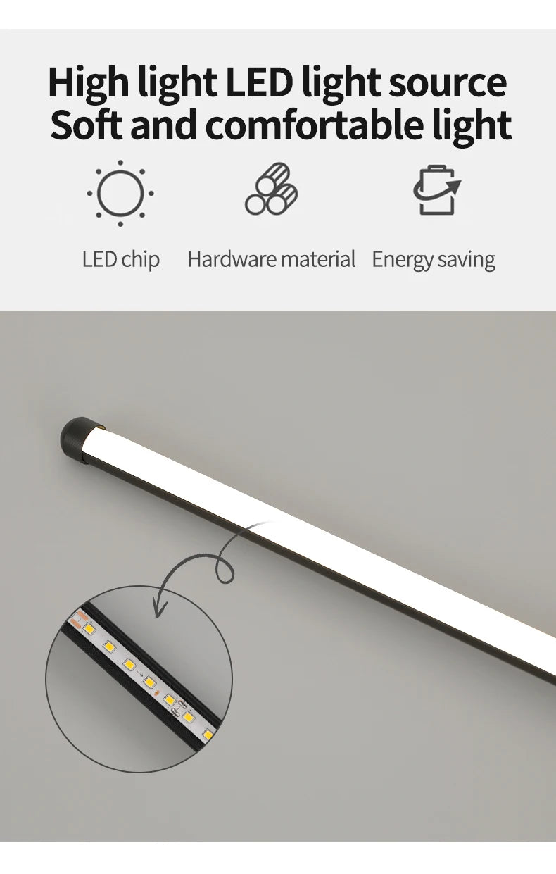 Modern Black LED Bar Wall Lamp – Dimmable, 60/80/100 cm