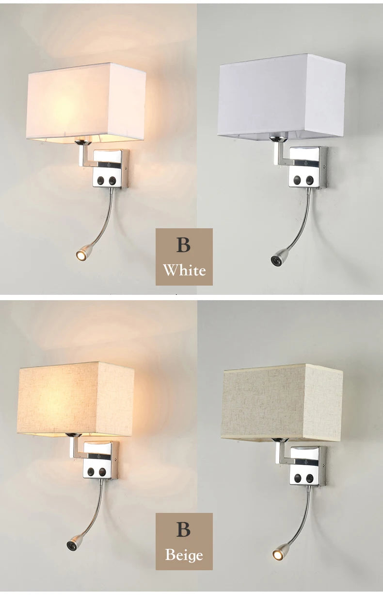 Nordic Fabric Wall Lamp – E27 LED Reading Light with Switch