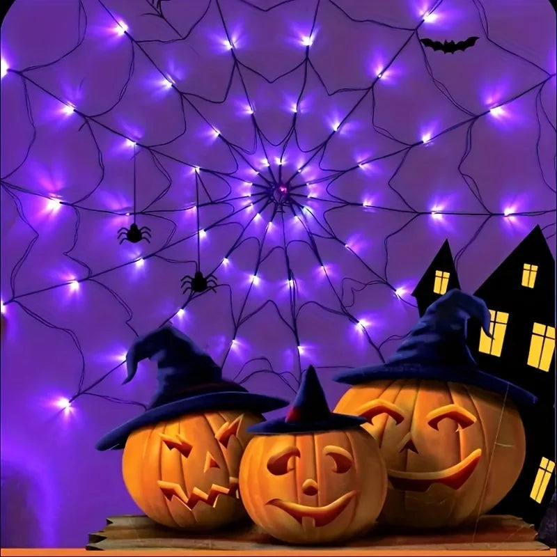 Halloween LED Spider Web Lights with Plush Spider