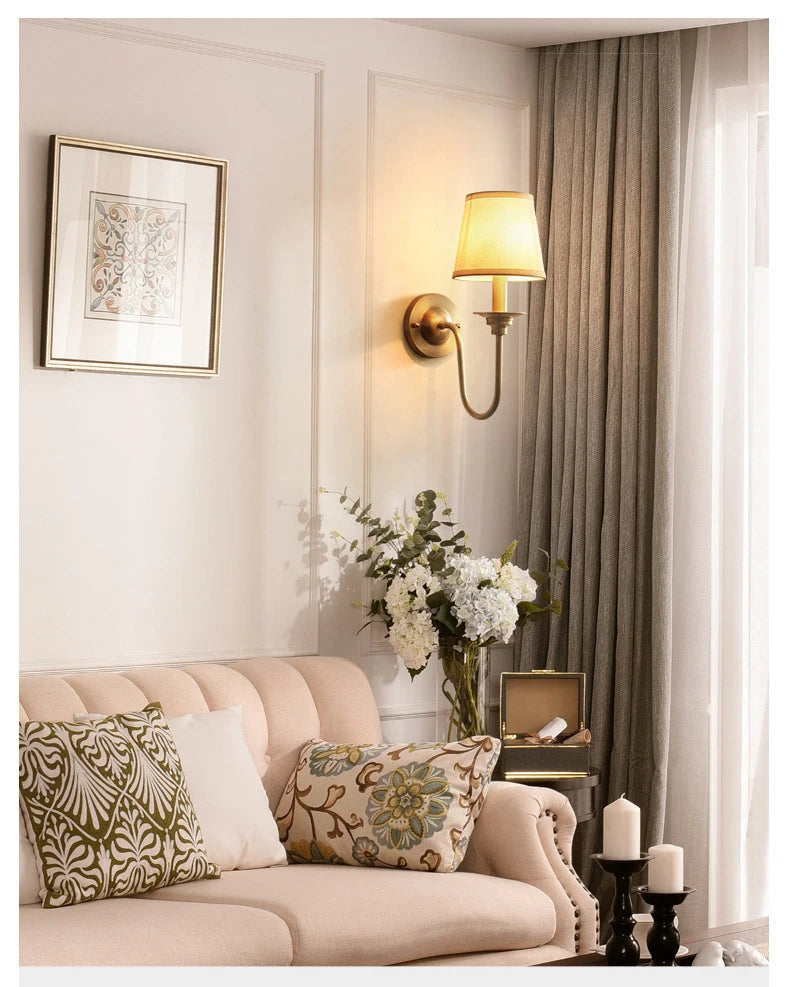 American Classic Full Copper Wall Lamp – E14, Fabric Shade, Gold