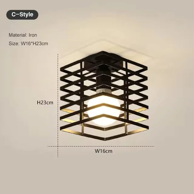 Vintage Industrial E27 Ceiling Lamp — Black Metal Cage | AlohaHome