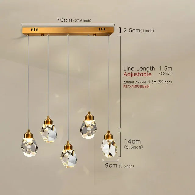 Modern LED Crystal Chandelier – 1, 2, 3 or 5 Heads | Pendant Light