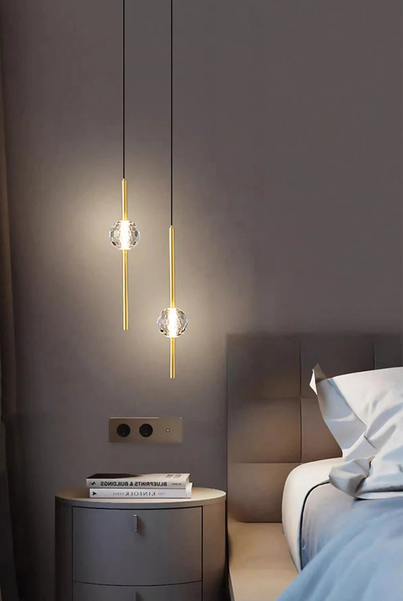 Modern LED Bedside Pendant Light – 1 or 2 Heads, 4 Light Modes