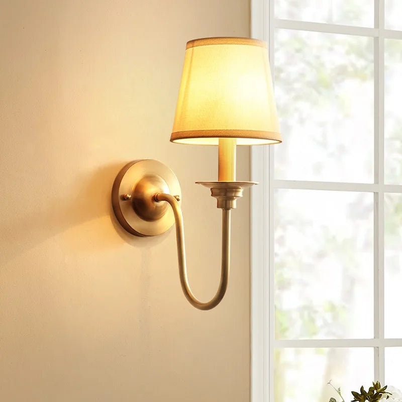 American Classic Full Copper Wall Lamp – E14, Fabric Shade, Gold