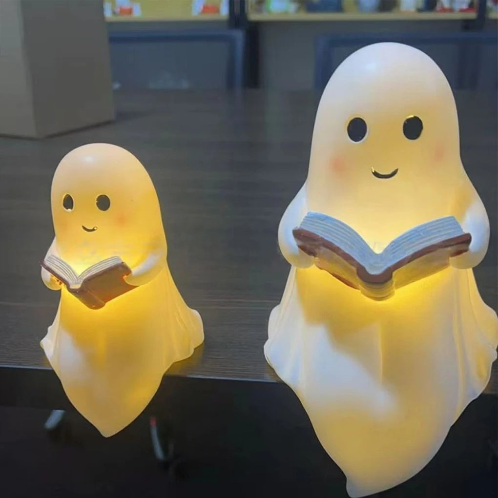 Reading Ghost Night Light – Warm Glow Resin Decoration