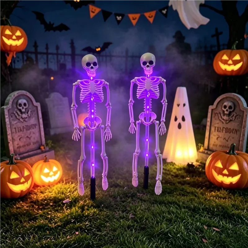 Halloween Solar LED Garden Stake Lights – Bat & Skeleton Designs