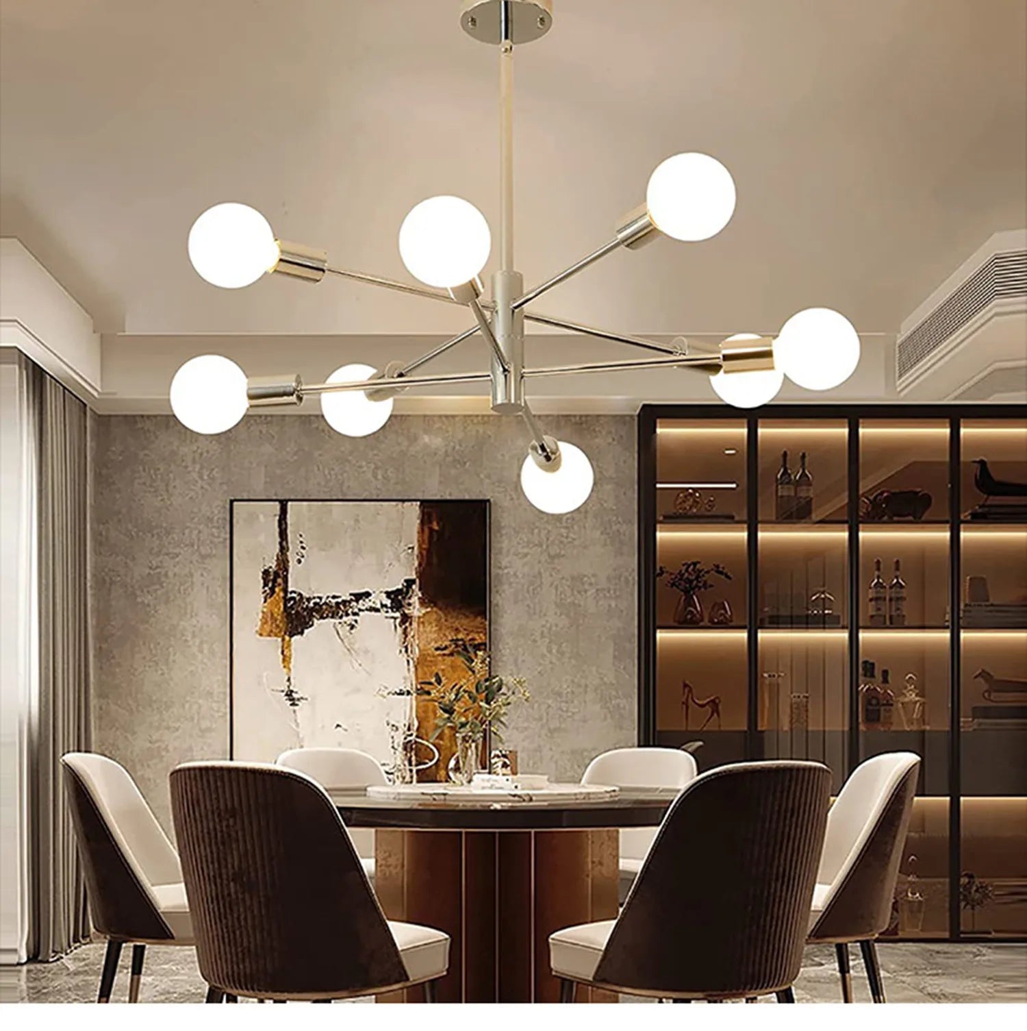 Modern E27 Chandelier – 6, 8, 10 or 12 Heads | Gold, Chrome & Black