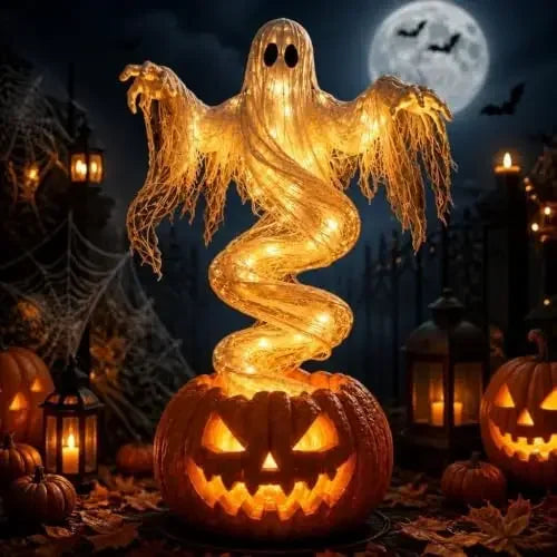 Halloween Ghost & Pumpkin LED Decoration – 20 cm