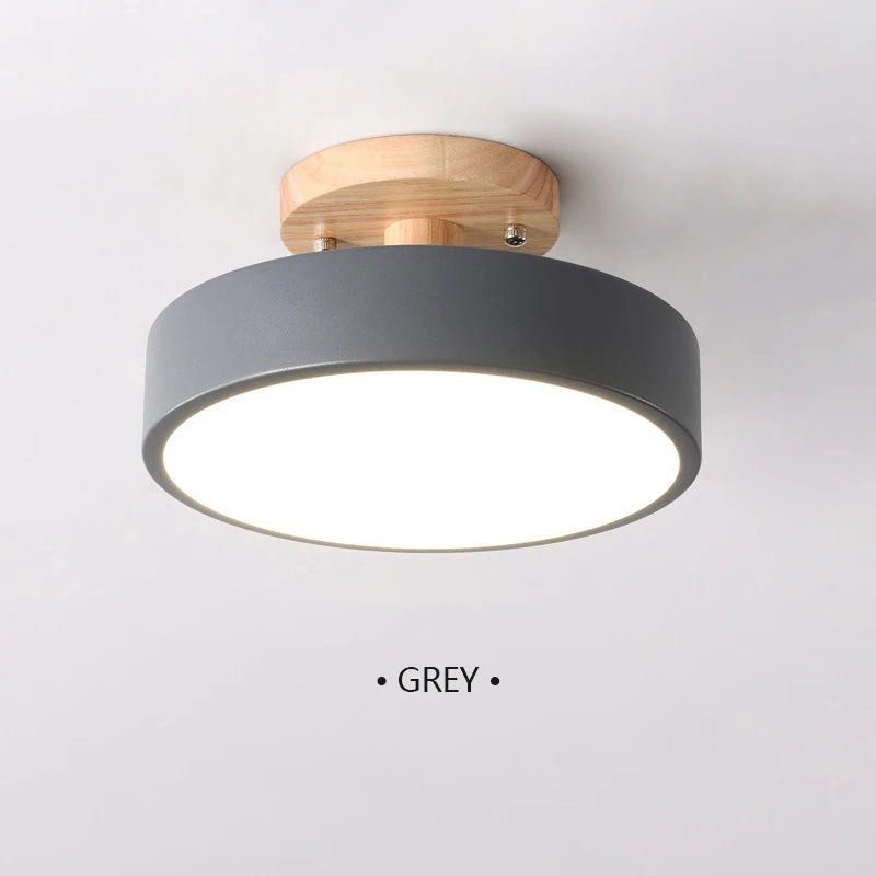 Nordic Macaron LED Ceiling Light – Round Wood & Acrylic, 4 Colors