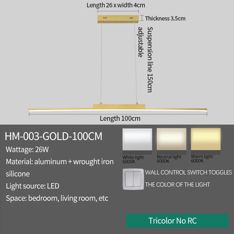 Modern Minimalist LED Pendant Light – Gold Linear Chandelier