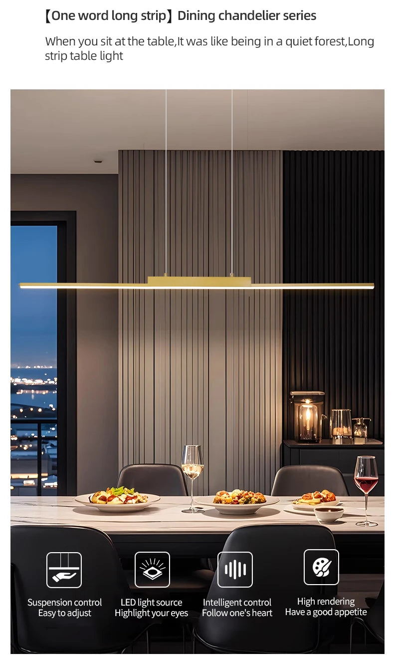Modern Minimalist LED Pendant Light – Gold Linear Chandelier
