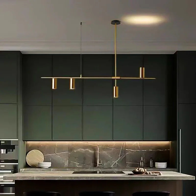 Modern Long Chandelier Pendant Light – Black Gold LED Ceiling Lamp