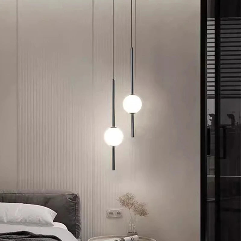 Modern LED Bedside Pendant Light – 1 or 2 Heads, 4 Light Modes