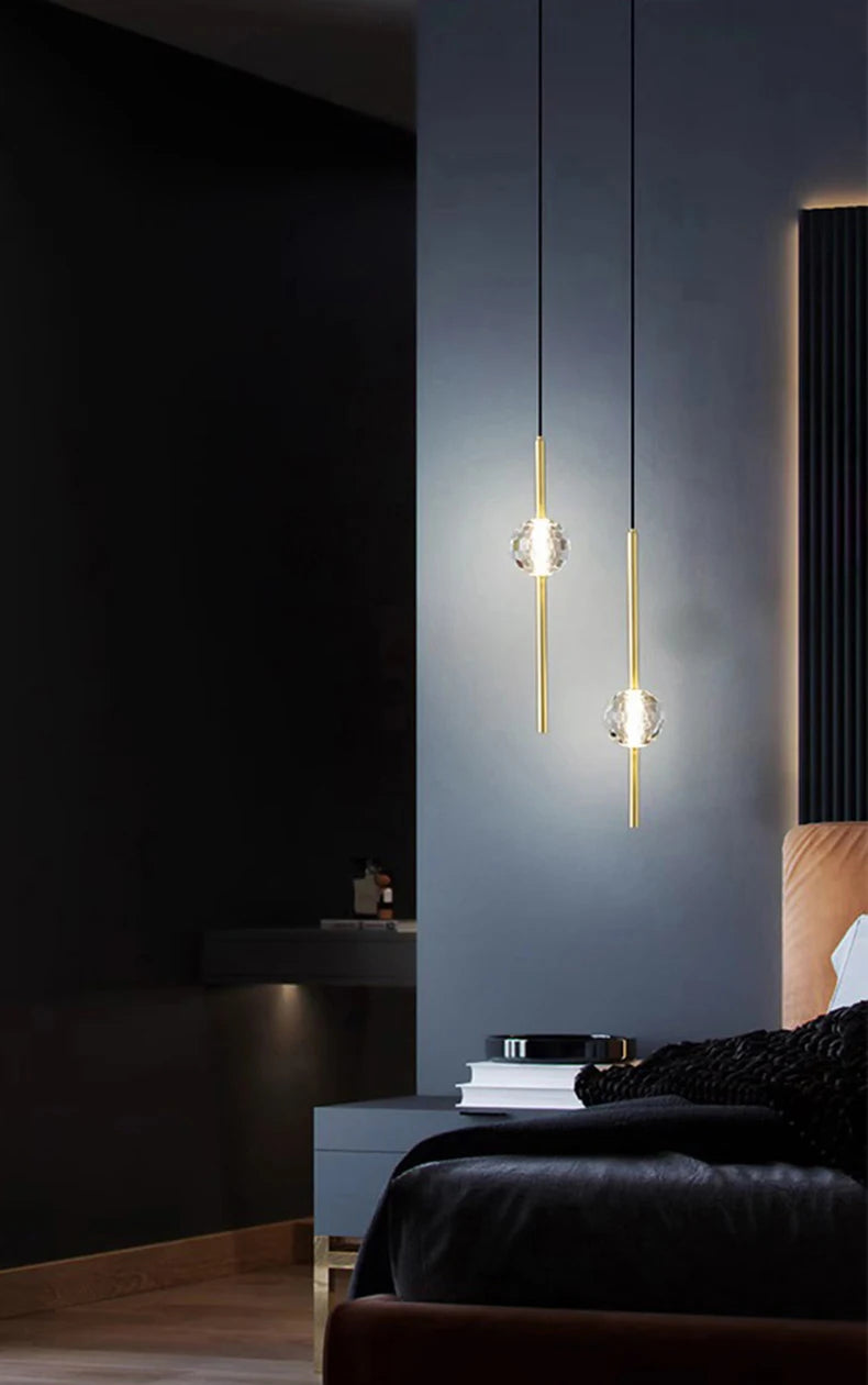 Modern LED Bedside Pendant Light – 1 or 2 Heads, 4 Light Modes