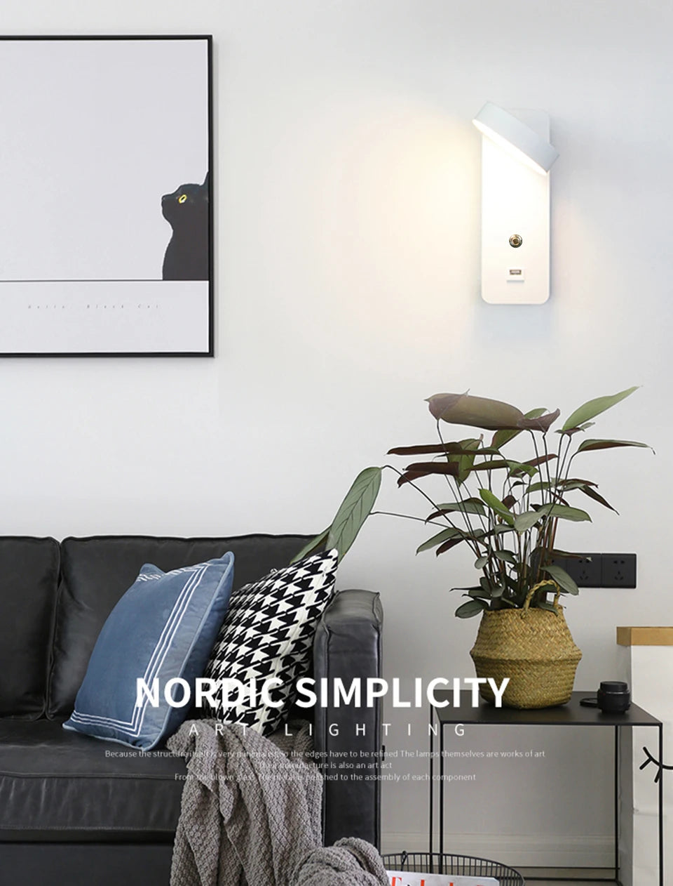 Smart Touch LED Wall Light — 3-Color Dimmable with USB Port