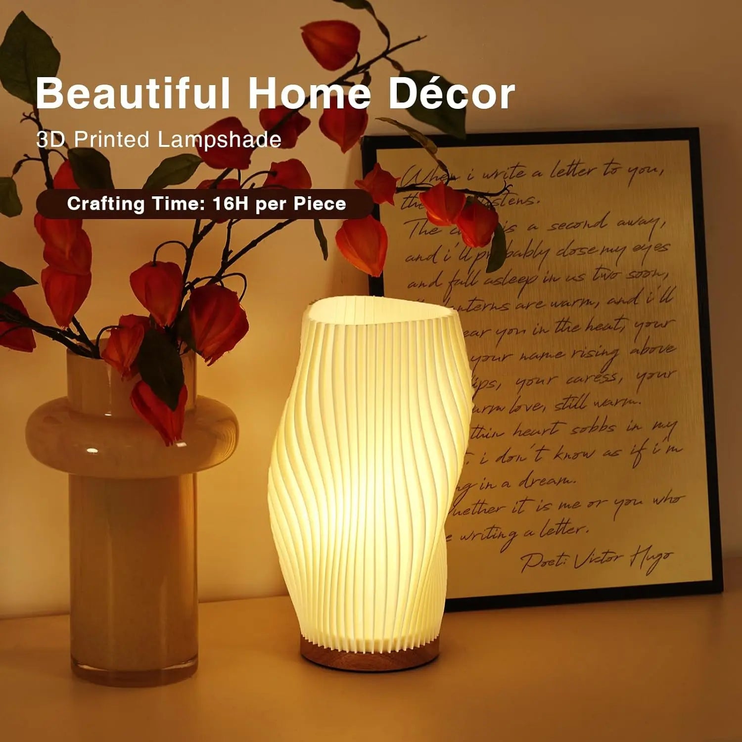 3D Printed Boho Table Lamp — Dimmable Wood Base | AlohaHome