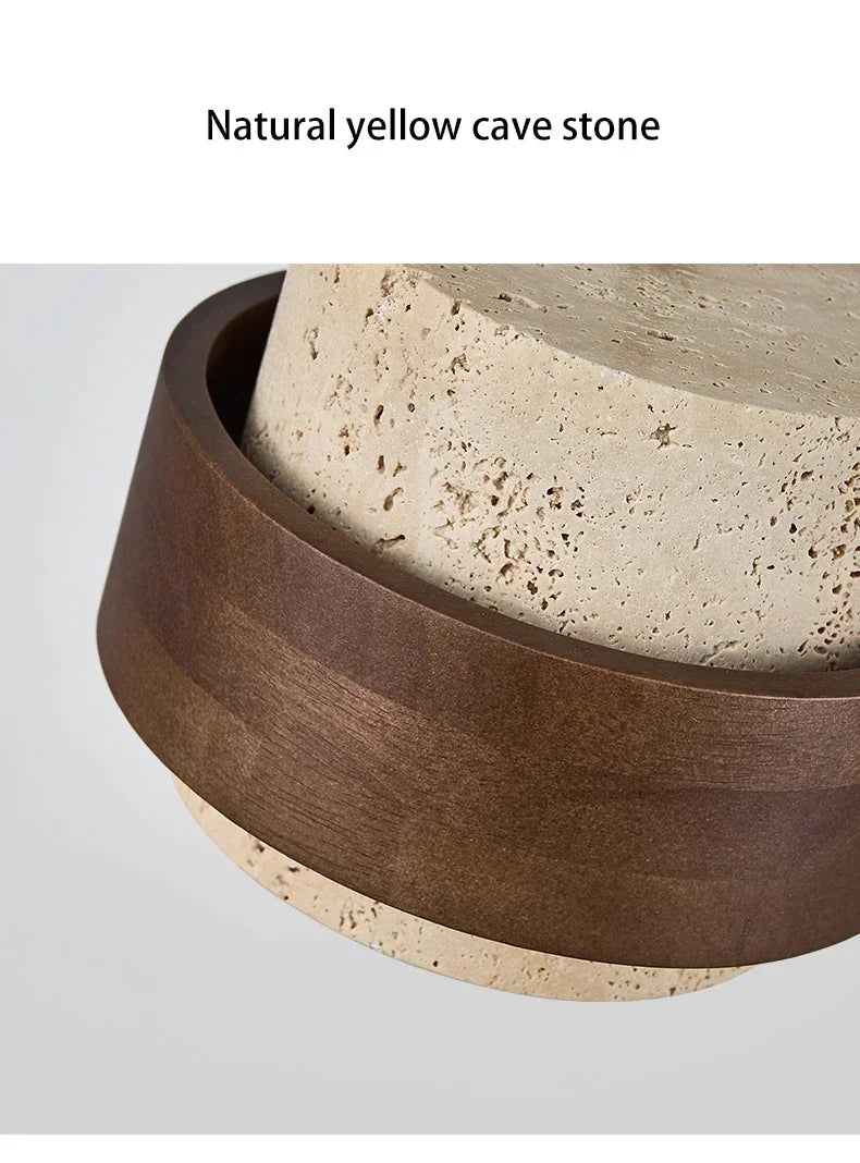 Stone & Walnut LED Pendant Lamp – 17cm, 3000K Warm White | Japanese Style
