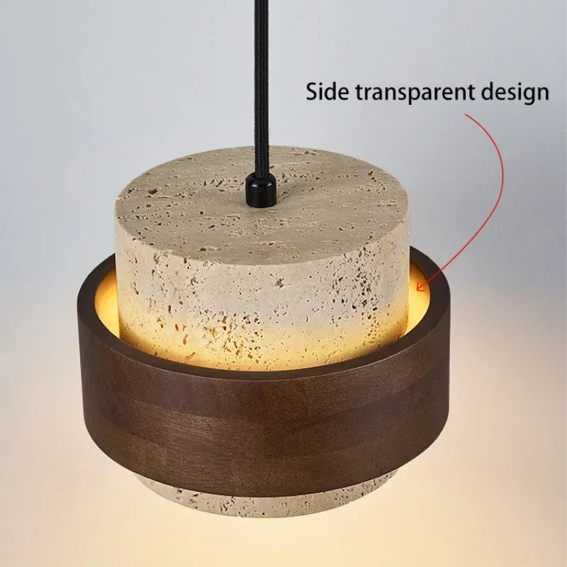 Stone & Walnut LED Pendant Lamp – 17cm, 3000K Warm White | Japanese Style