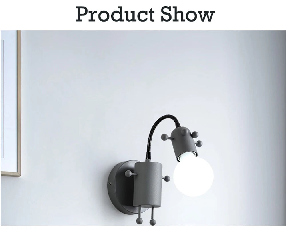 Creative Metal Robot Wall Lamp – E27 LED, 14 Colors