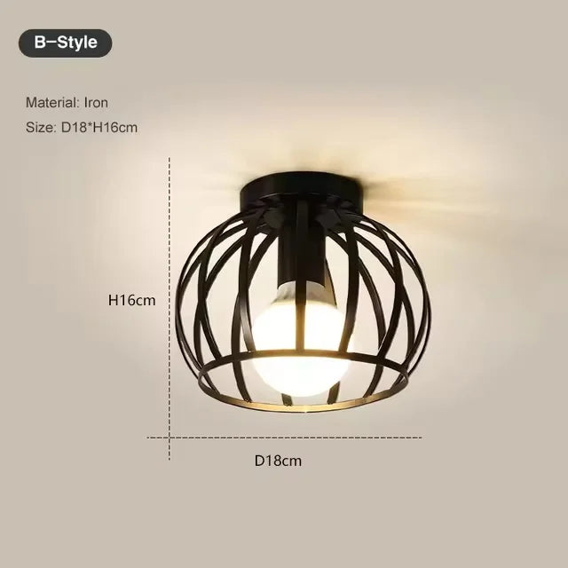 Vintage Industrial E27 Ceiling Lamp — Black Metal Cage | AlohaHome