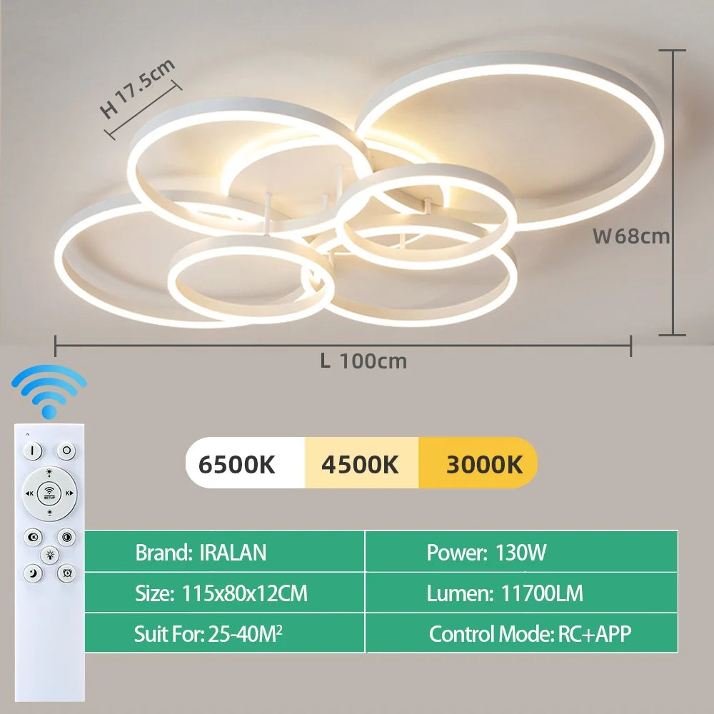 Modern LED Dimmable Ceiling Chandelier – Remote Control, 1–6 Heads