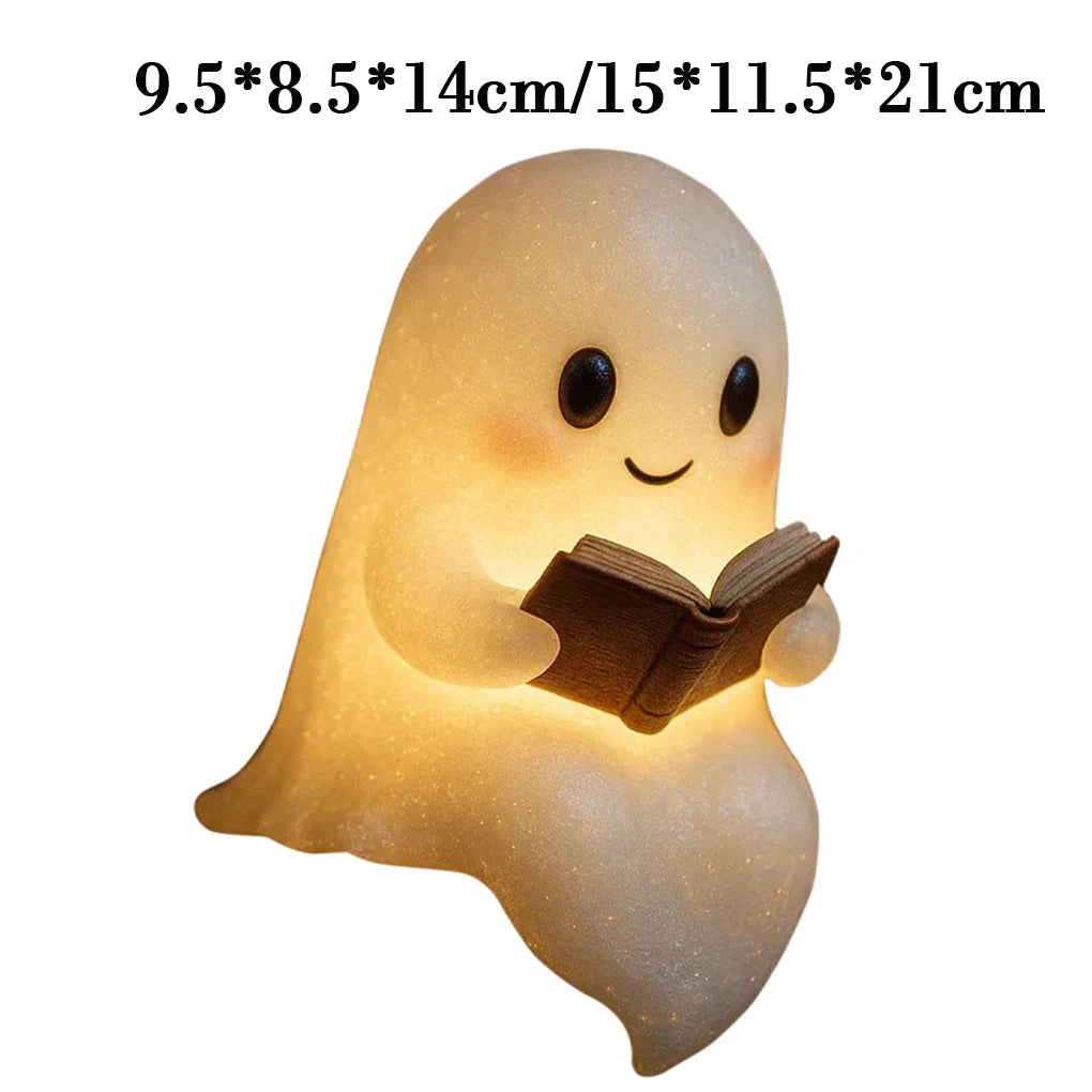 Reading Ghost Night Light – Warm Glow Resin Decoration