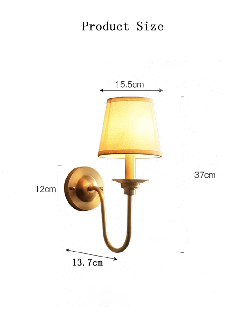 American Classic Full Copper Wall Lamp – E14, Fabric Shade, Gold