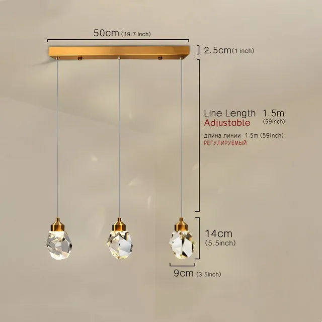 Modern LED Crystal Chandelier – 1, 2, 3 or 5 Heads | Pendant Light