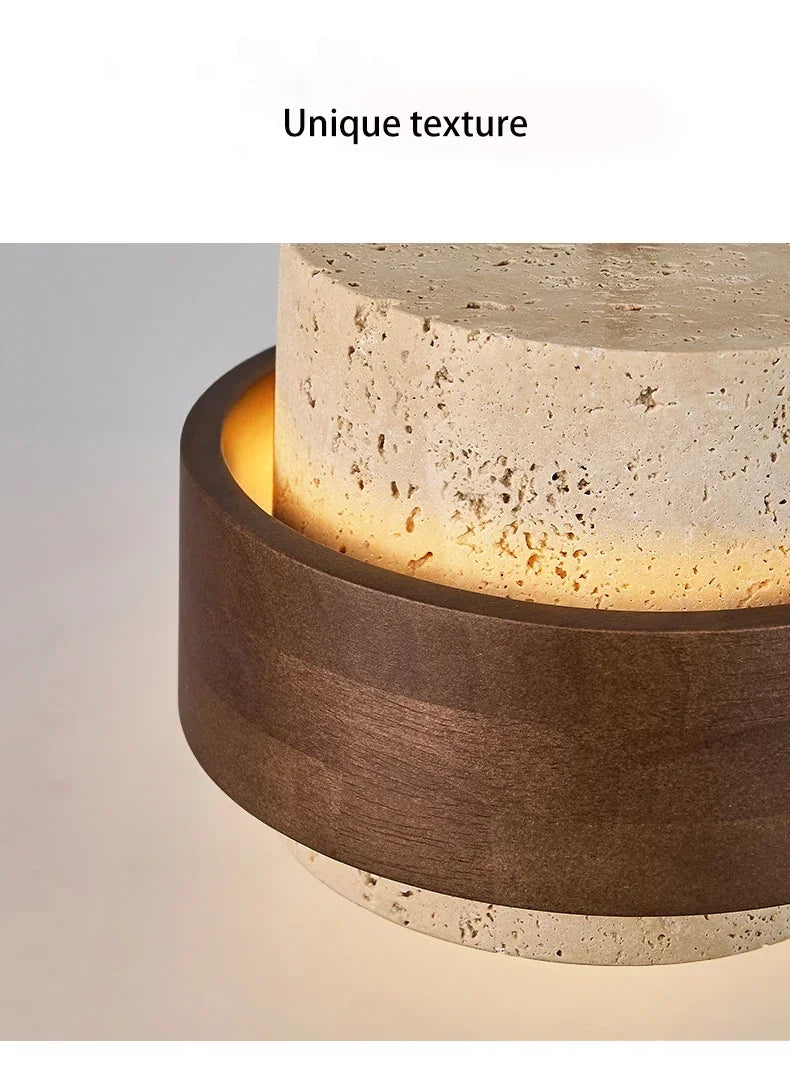 Stone & Walnut LED Pendant Lamp – 17cm, 3000K Warm White | Japanese Style