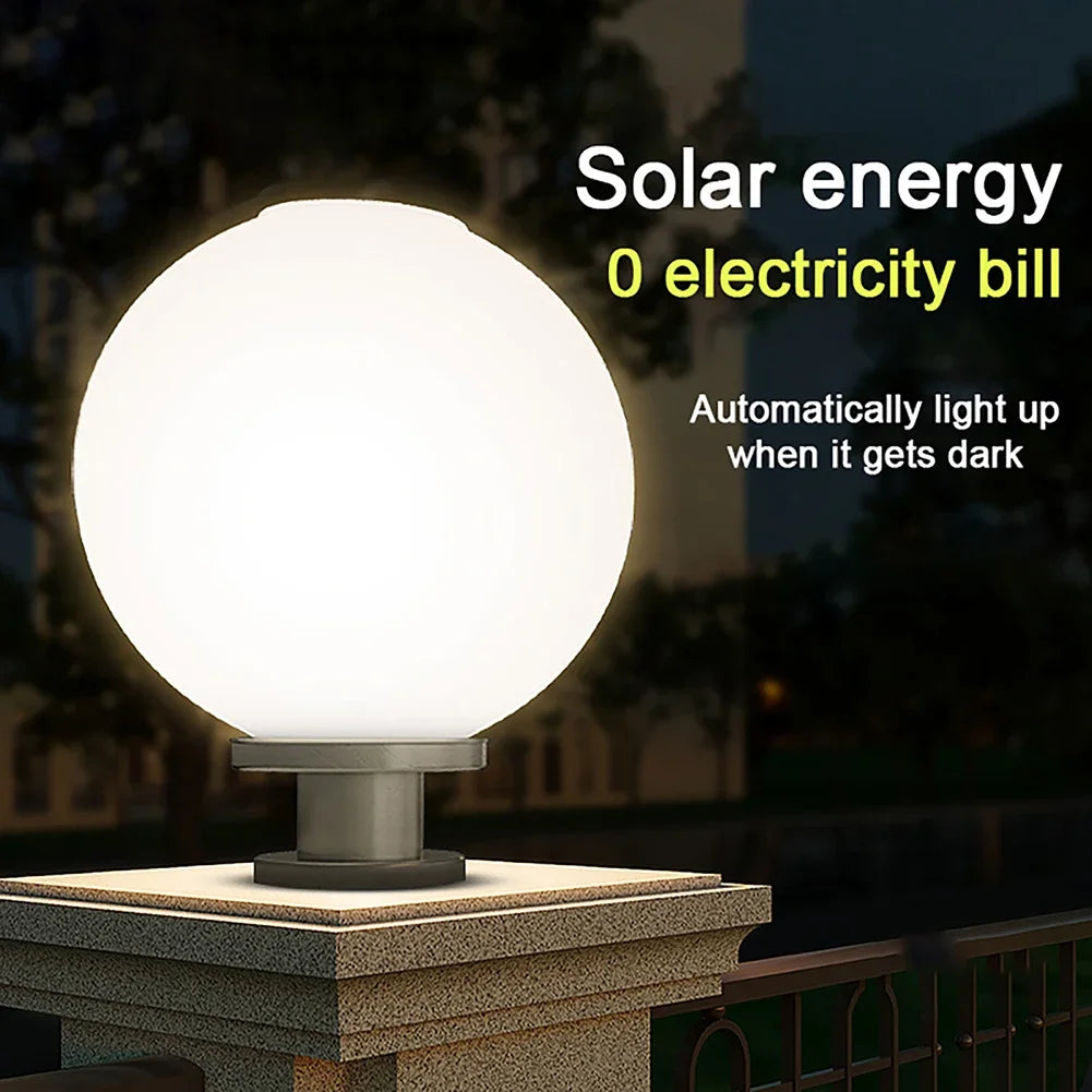 Solar Round Ball Column Lamp – Outdoor Garden & Courtyard Light