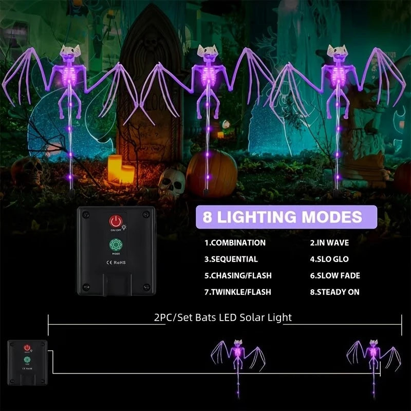 Halloween Solar LED Garden Stake Lights – Bat & Skeleton Designs