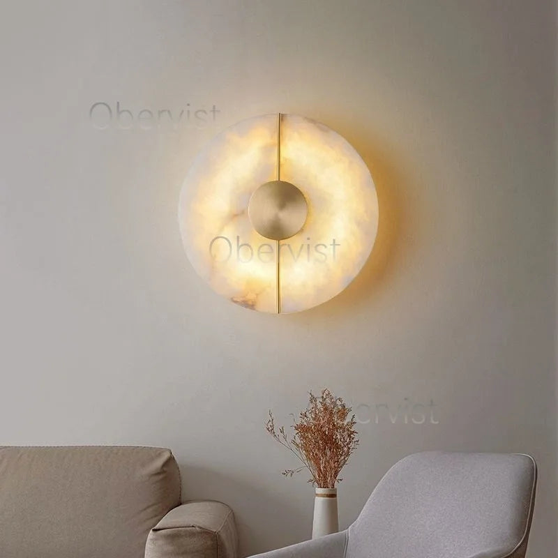Alabaster Marble LED Wall Sconce – 20cm, Gold & Black, 3 Colour Temps