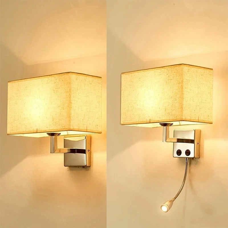 Nordic Fabric Wall Lamp – E27 LED Reading Light with Switch