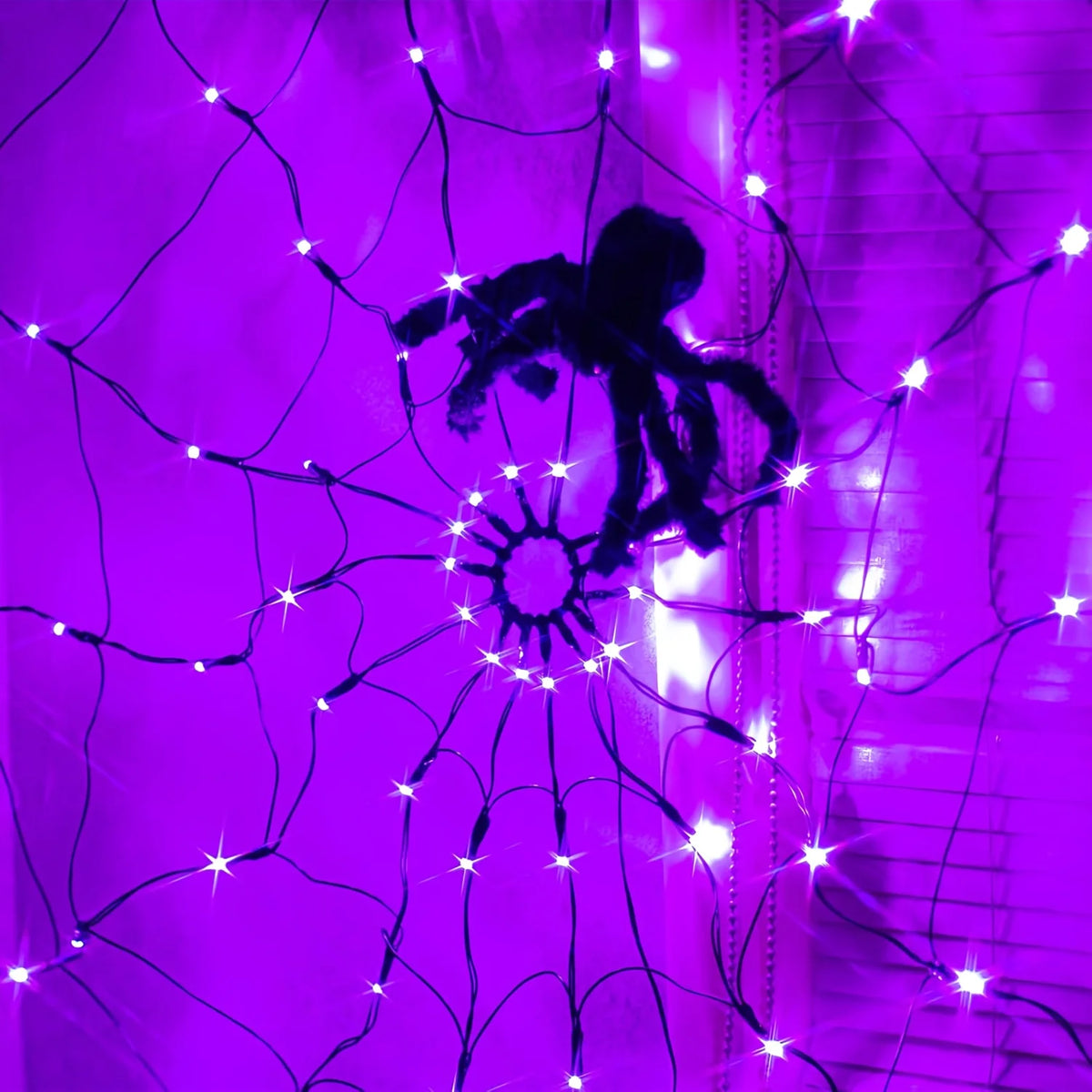 Halloween LED Spider Web Lights with Plush Spider