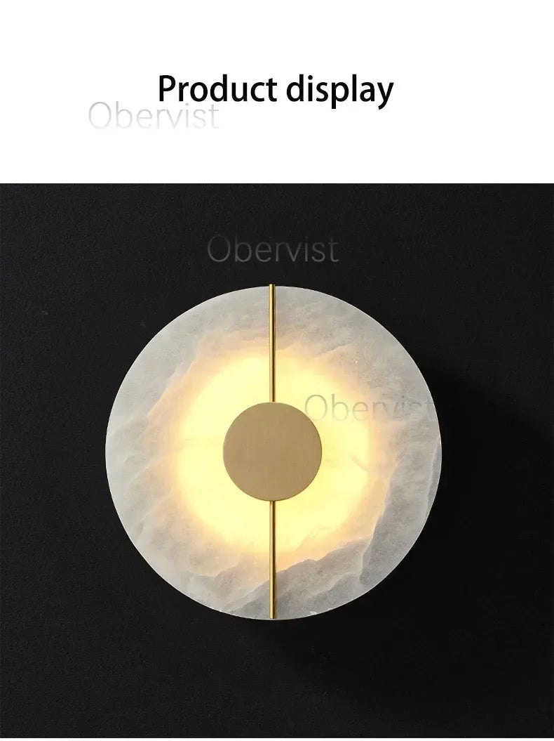 Alabaster Marble LED Wall Sconce – 20cm, Gold & Black, 3 Colour Temps
