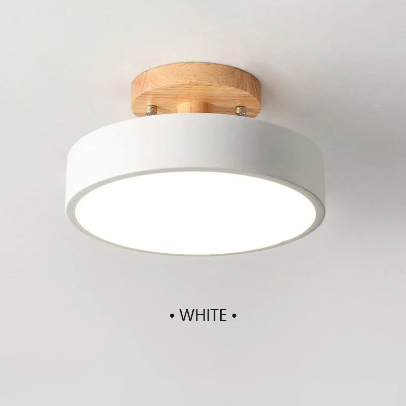 Nordic Macaron LED Ceiling Light – Round Wood & Acrylic, 4 Colors