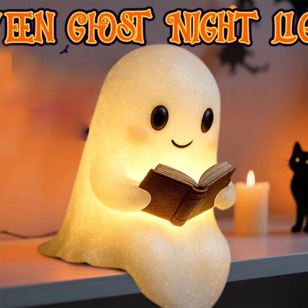 Reading Ghost Night Light – Warm Glow Resin Decoration