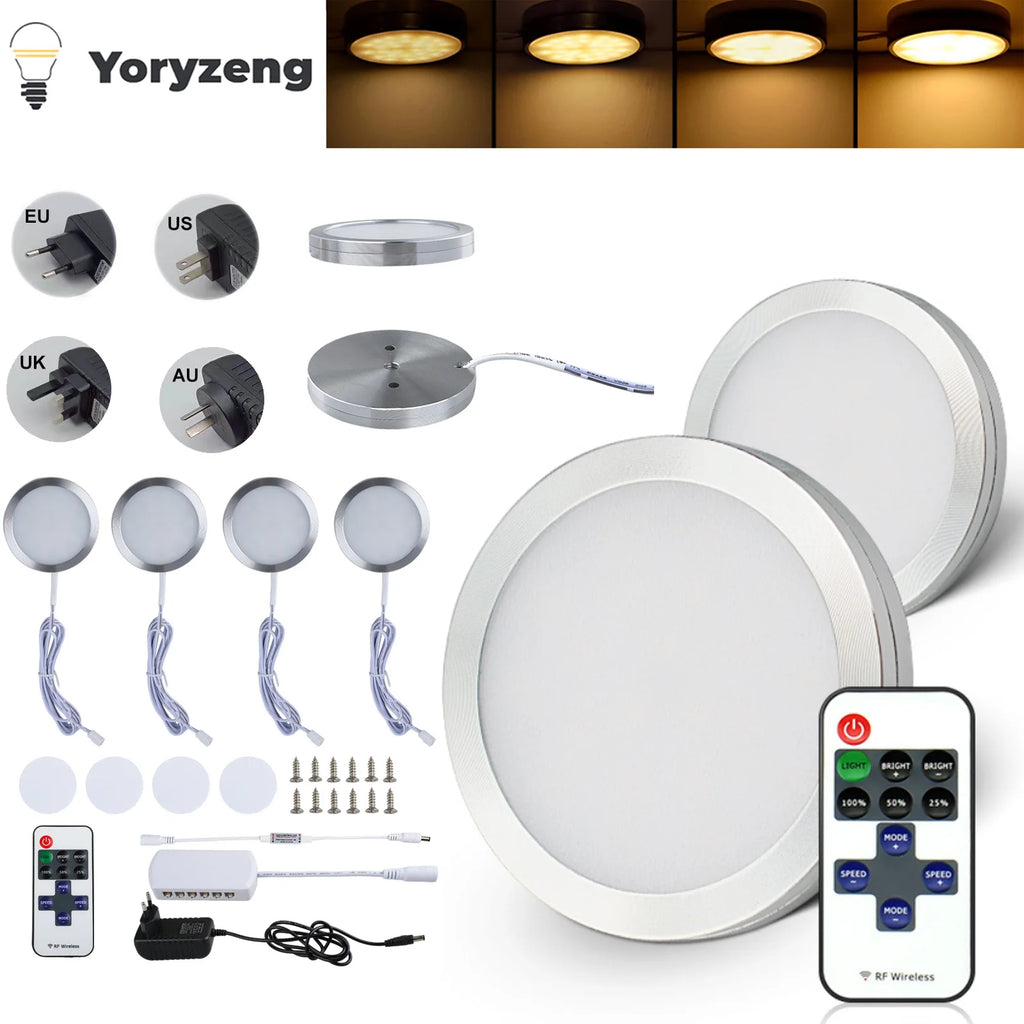 LED Puck Lights with RF Remote – Dimmable Under Cabinet Lighting