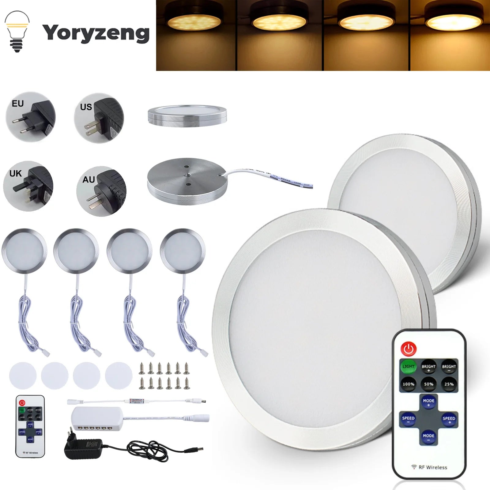 LED Puck Lights with RF Remote – Dimmable Under Cabinet Lighting