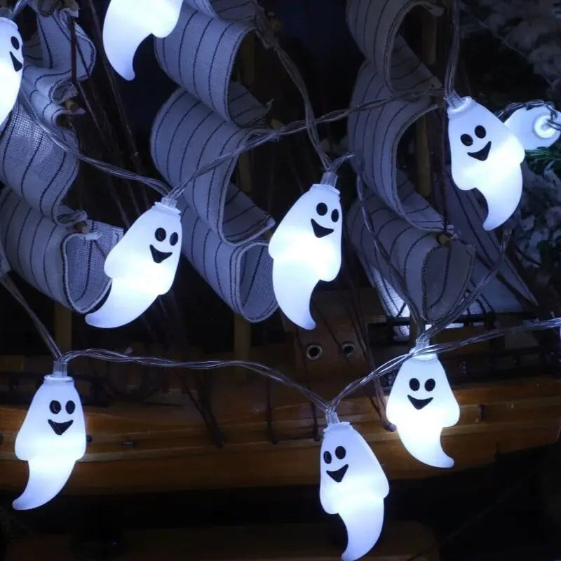 Halloween Ghost LED String Lights – Battery-Powered