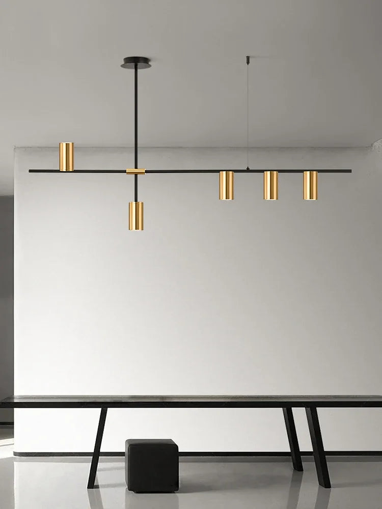 Modern Long Chandelier Pendant Light – Black Gold LED Ceiling Lamp