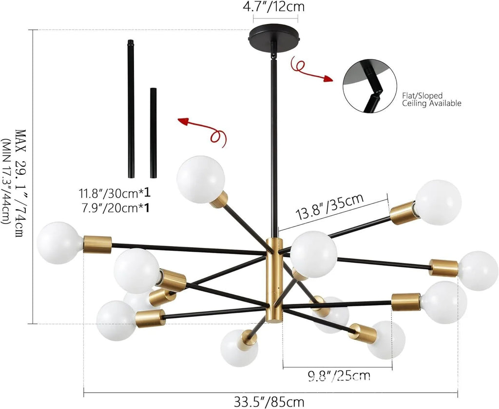 Modern E27 Chandelier – 6, 8, 10 or 12 Heads | Gold, Chrome & Black