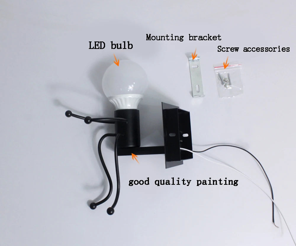 Creative Metal Robot Wall Lamp – E27 LED, 14 Colors