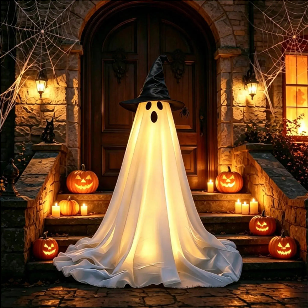 Halloween Light-Up Ghost with Witch Hat – 145 cm